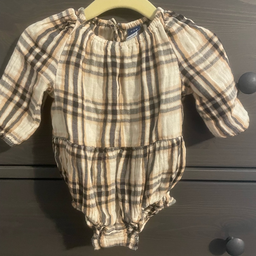 Baby Girl Neutral Plaid Bubble 0-3 month